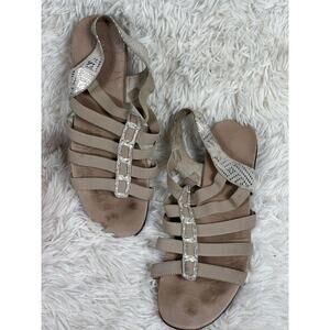 Munro American Sandals Womens Size 11 Taupe Strappy Slingback Wedge Made in USA